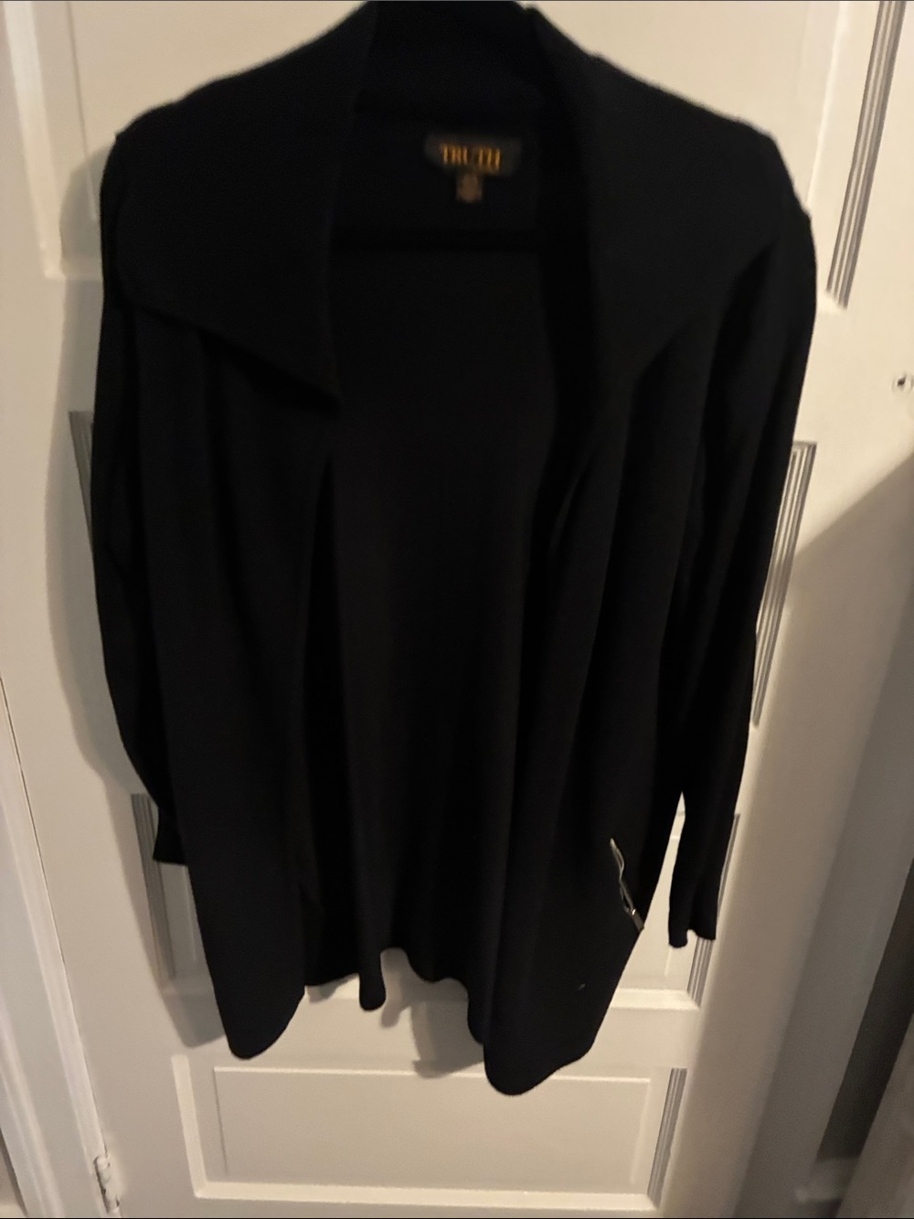 Truth by Republic Women's Black Open-Front Cardigan Sweater with Zipper Pockets
